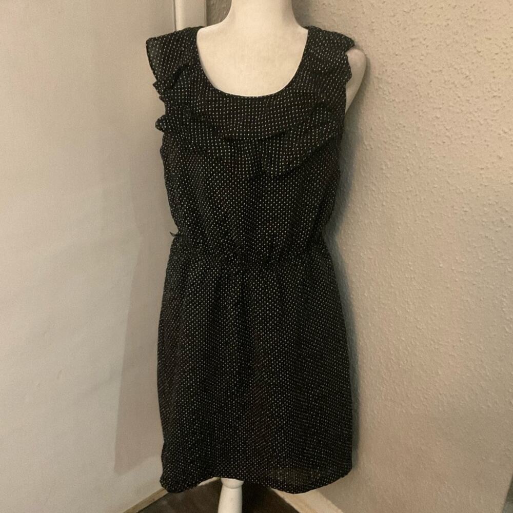 Willi Smith Black Smock Ruffled Front Textured Polka Dot Sleeve Dress No Size